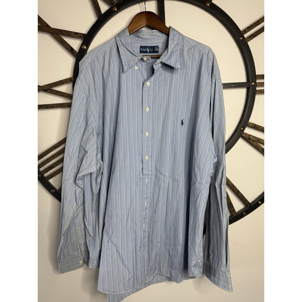 Ralph Lauren 3XLT Big & Tall Blue Striped Dress Shirt Long Sleeve